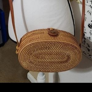 Rattan hard woven crossbody bag